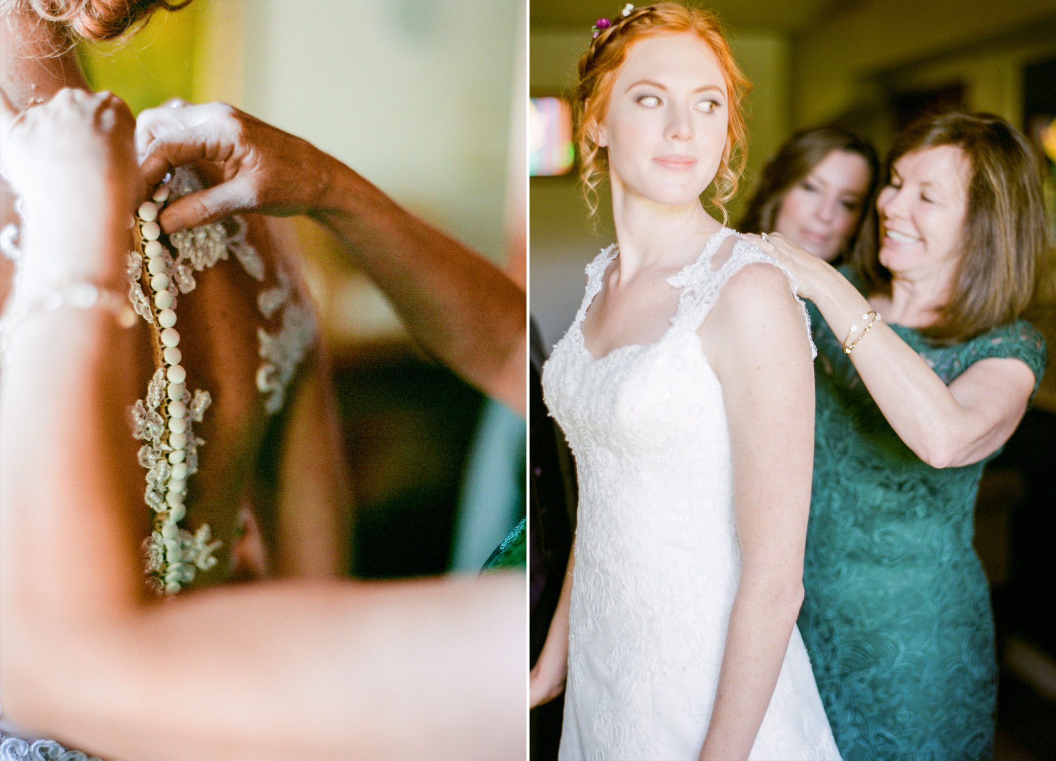 Katherine's mom helps her get dressed for her wedding at Kingston House in Kingston, Washington. September 2016.