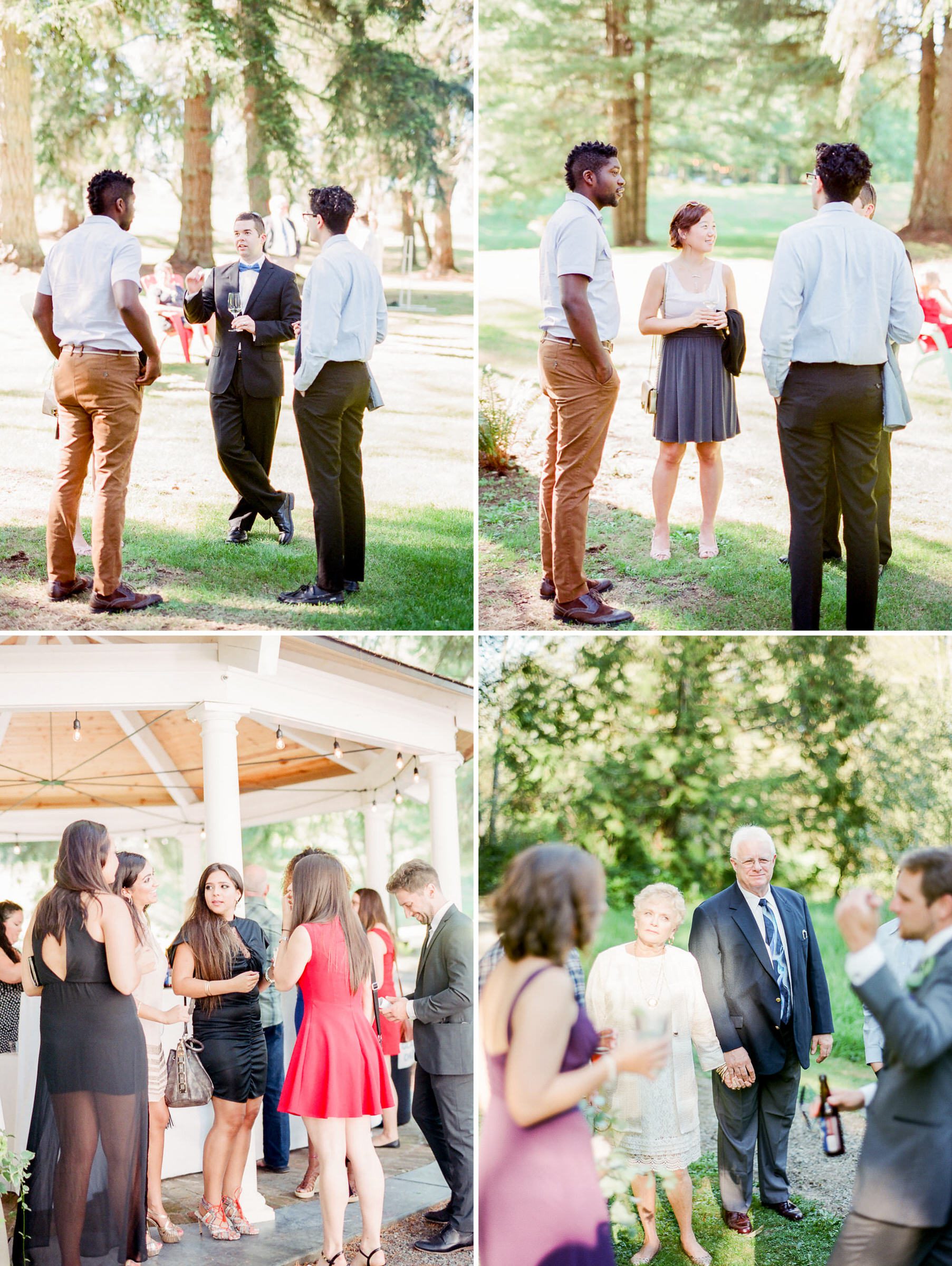 Guests mingling before Katherine and Graeme's wedding ceremony at Kingston House, WA. September 2016.