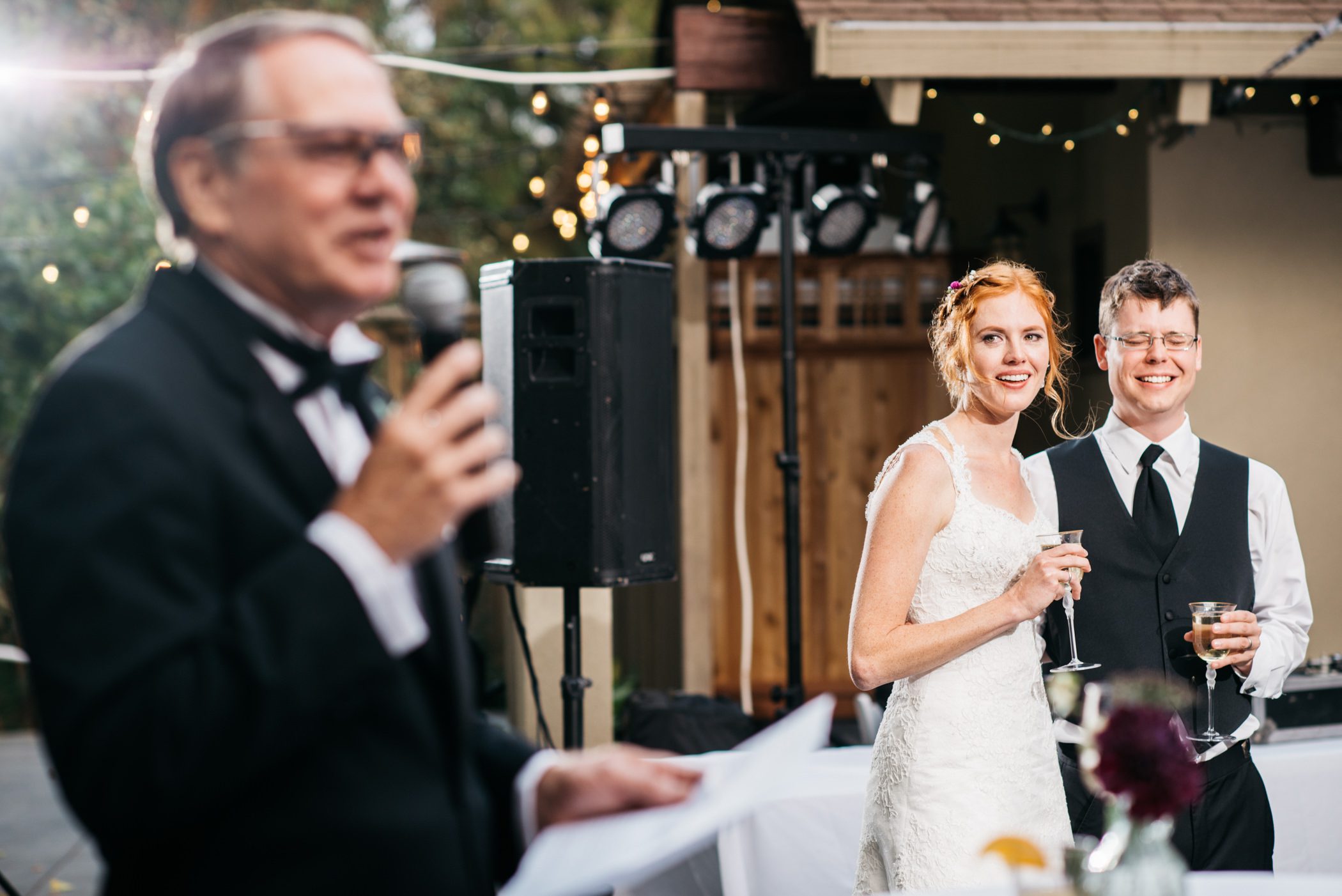 Toasts at Katherine and Graeme's wedding reception at Kingston House, WA.