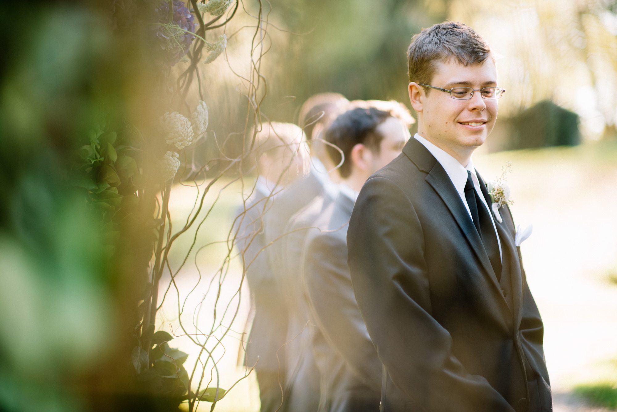 Graeme sees Katherine walk down the aisle during their wedding ceremony at Kingston House, WA. September 2016.