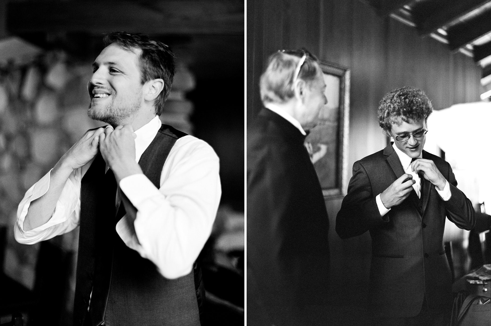 Groomsmen getting ready at Kingston House, a wedding venue in Kingston, Washington. September 2016.