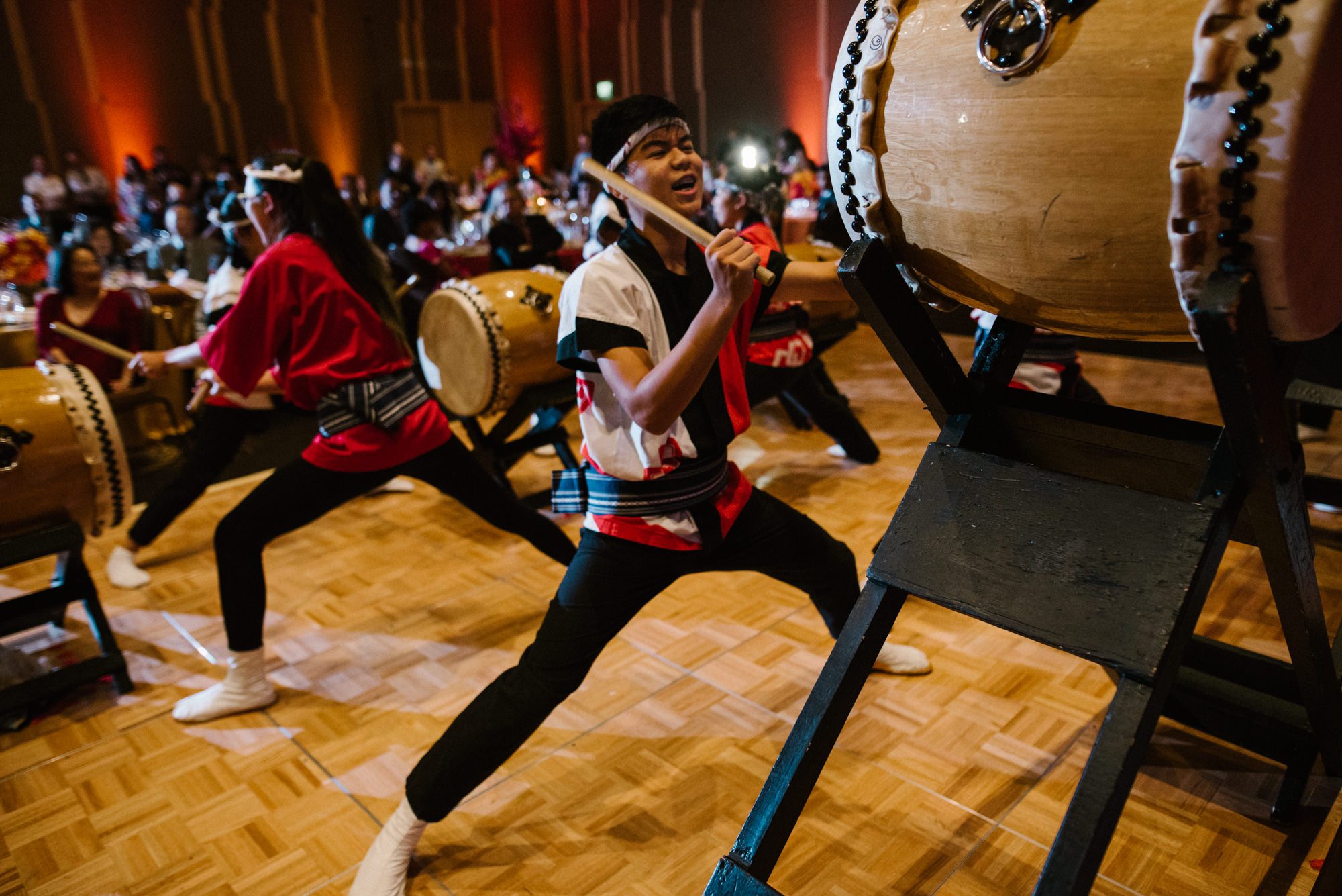 Taiko performance at Julie and Neel's wedding reception at the Four Seasons Seattle