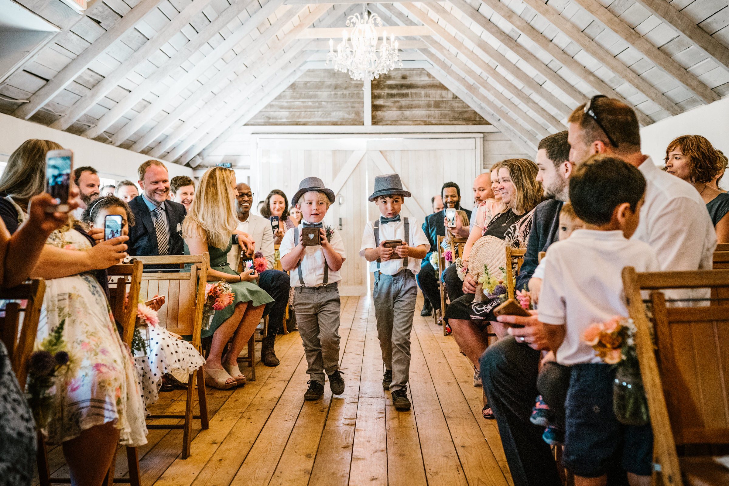 Wayfarer Whidbey Island Wedding: These cute ringbearers carrying custom-made wooden ring boxes made by Sara's brother