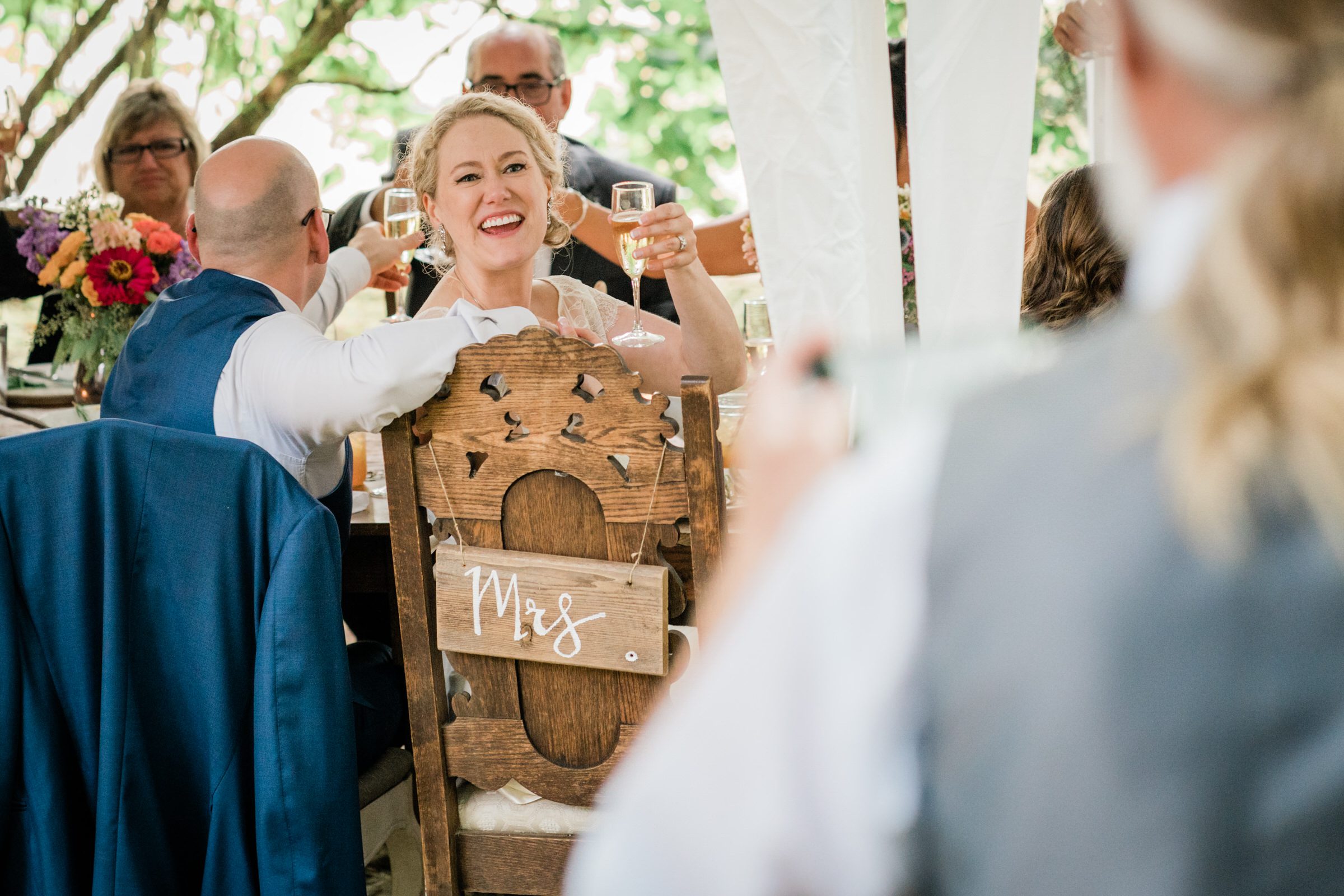 Wayfarer Whidbey Island Wedding: Bride and groom toast to the father of the bride