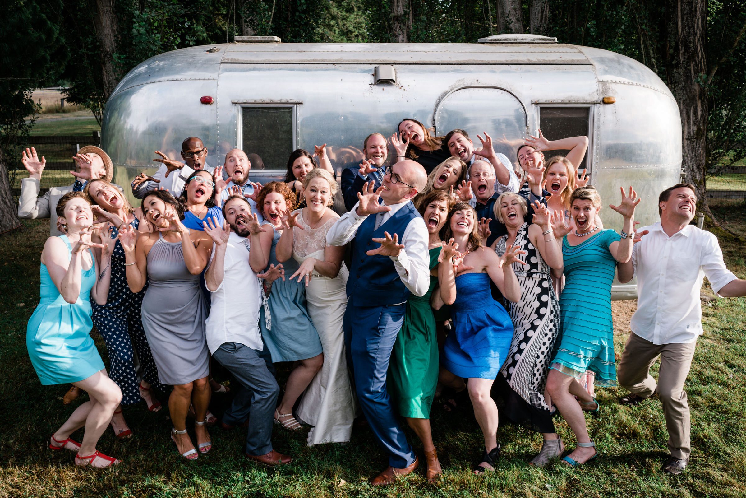 Wayfarer Whidbey Island Wedding: Sara and Joe and close friends gather for a fun group photo