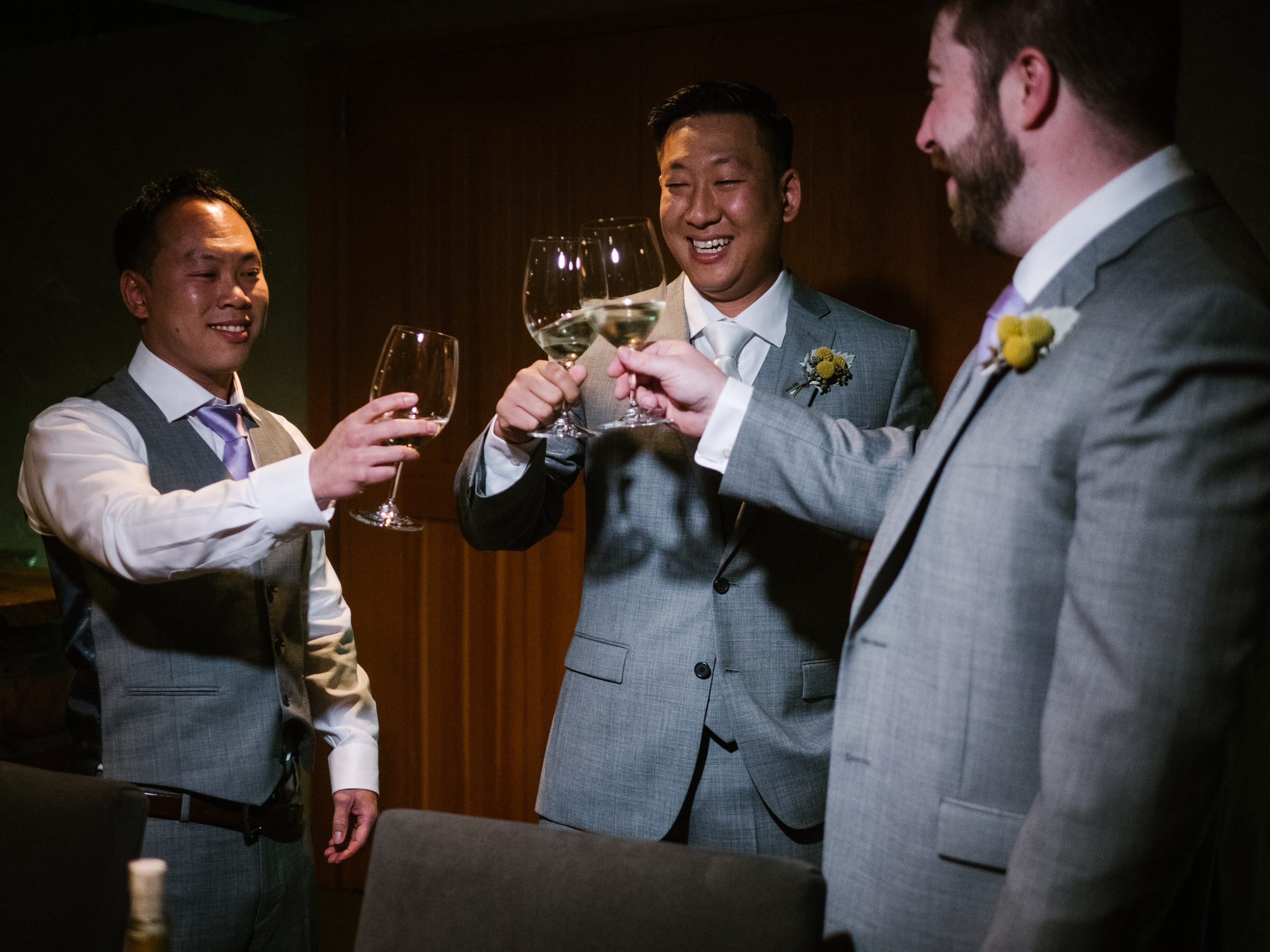 Frank and his guys get ready in the barrel room of Novelty-Hill Januik