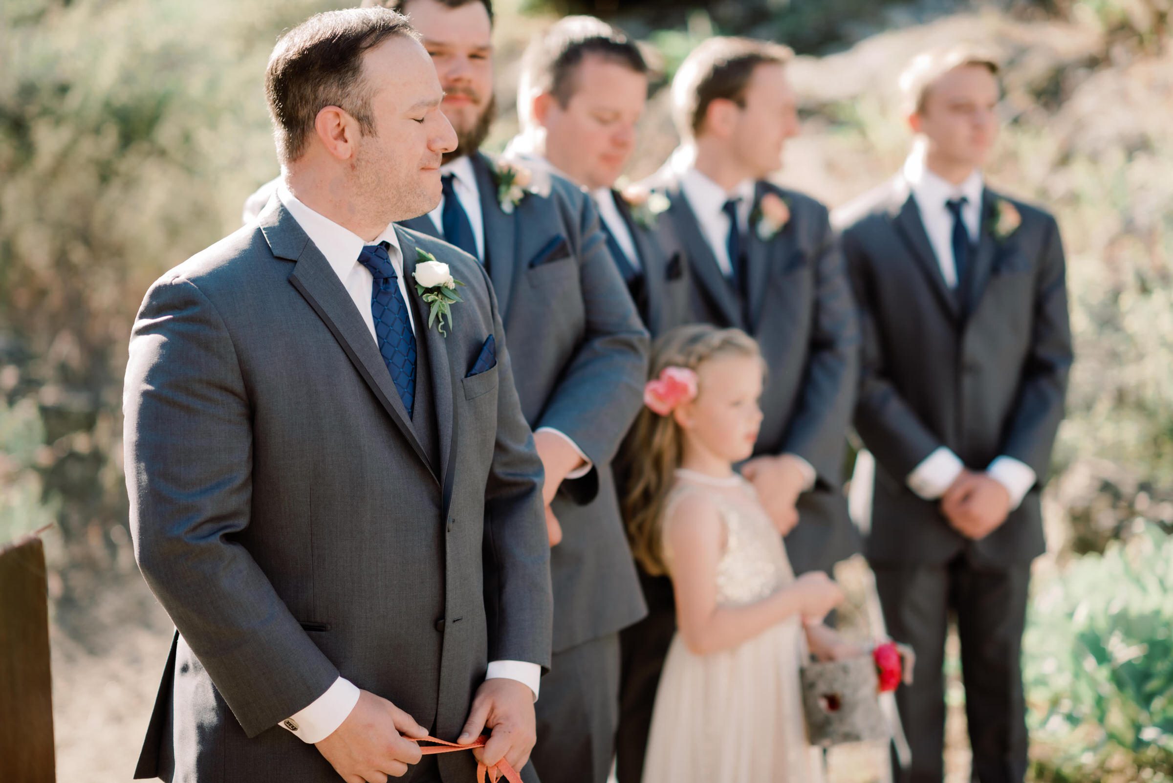 Sleeping Lady Resort weddings: Groom Russ composes himself as Bride Kristen prepares to walk down the aisle