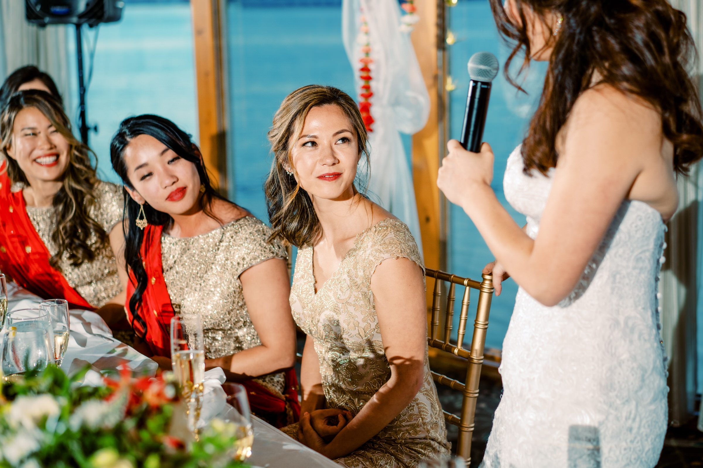 Bride Kelly gives a toast to her Matron of Honor and sister