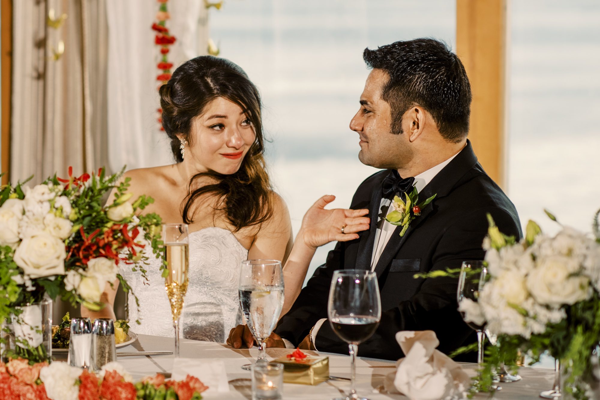 Bride and groom at their wedding reception at The Edgewater