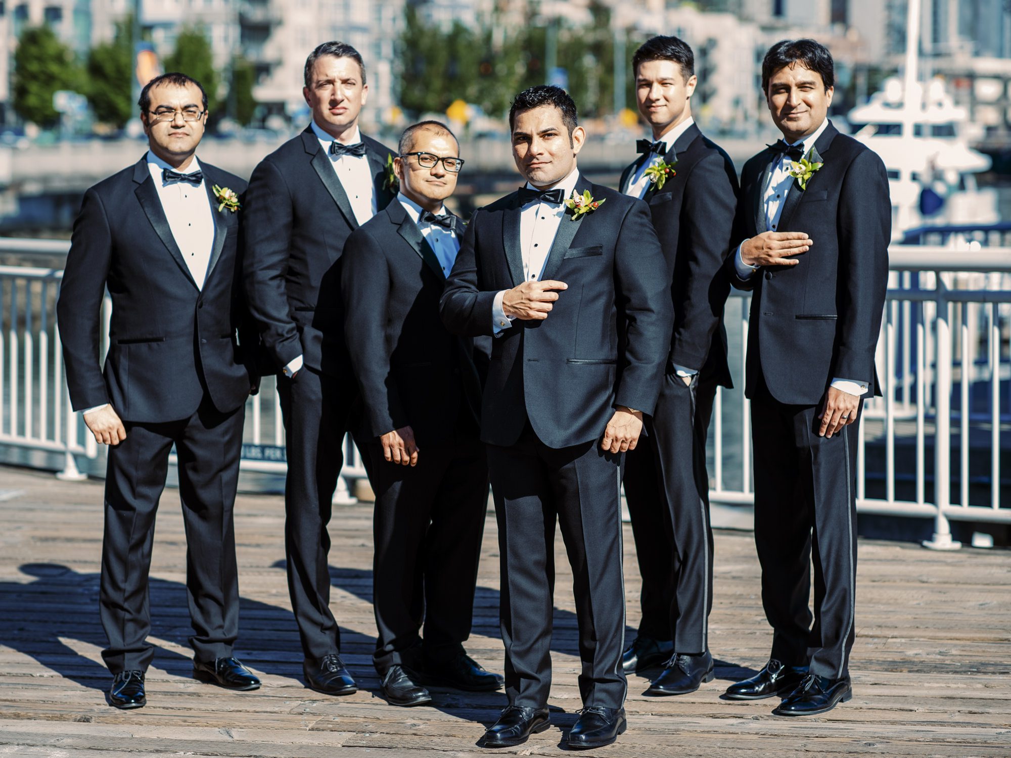 Groom Ash with his posse all handsome in their tuxes