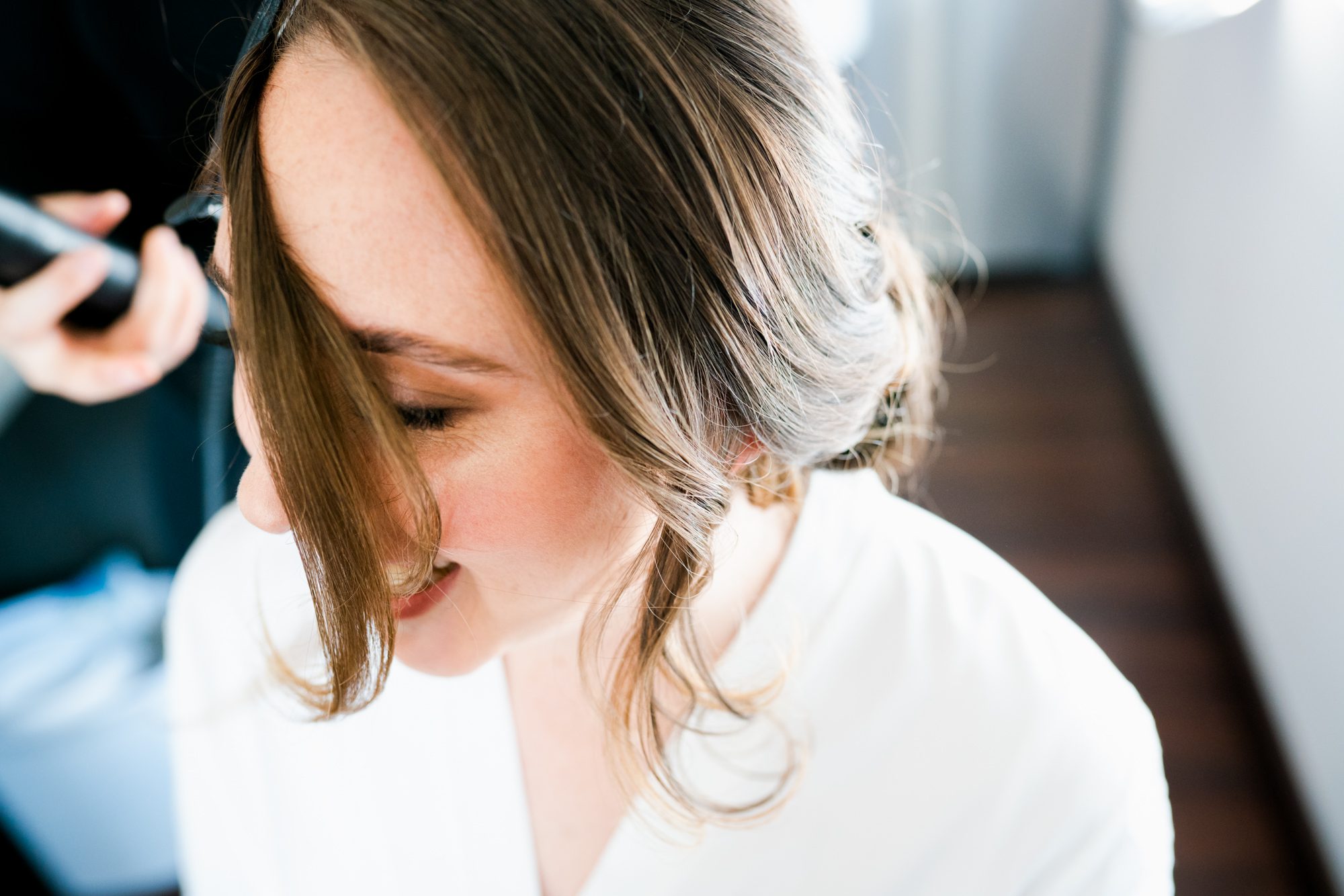 Bride Lauren getting her hair done