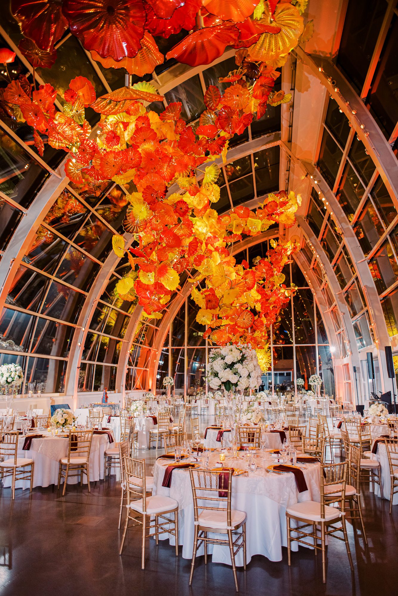 Lauren and Kyle's wedding reception at the Chihuly Garden & Glass