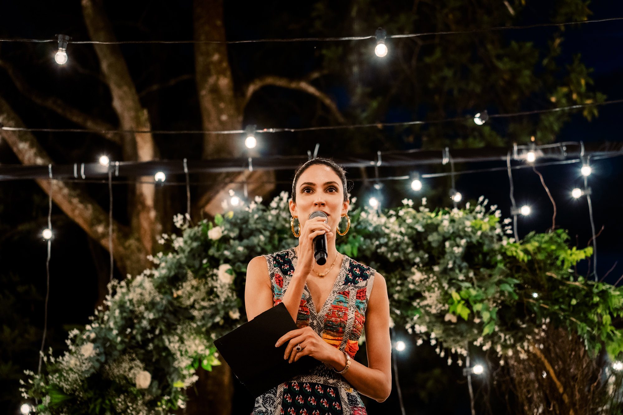 Miss Malaysia Deborah welcoming the newlyweds to their wedding reception at Puncak Dani