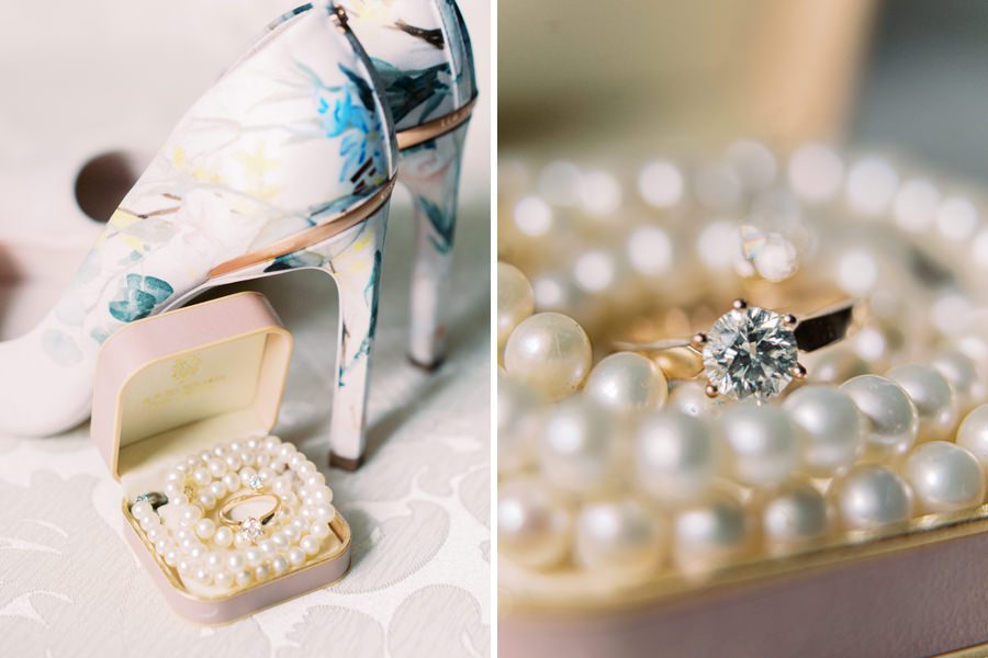 Nadira's pearls and wedding engagement ring and shoes