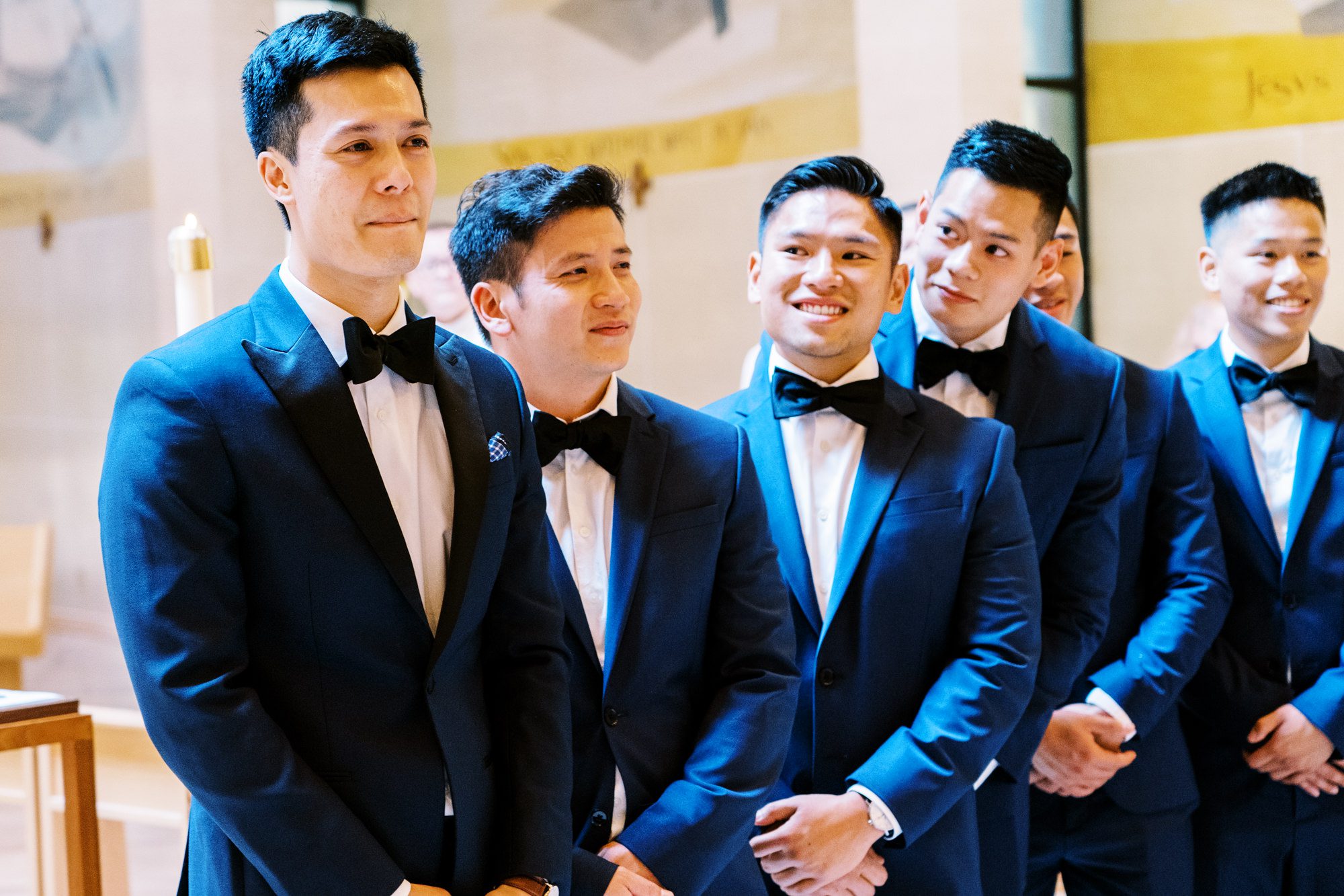 St Anne's Catholic Church wedding: Groom and his groomsmen