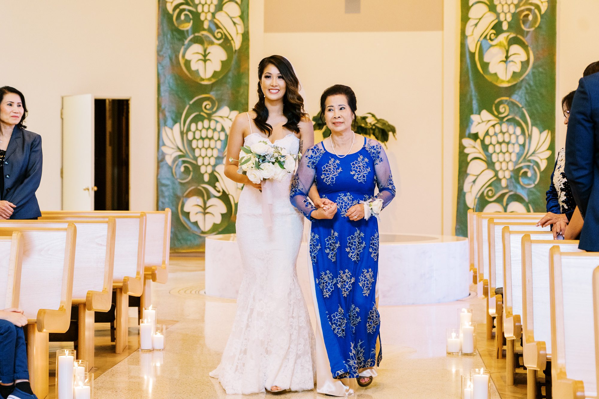 St Anne's Catholic Church wedding: Bride and her mom walks down the aisle