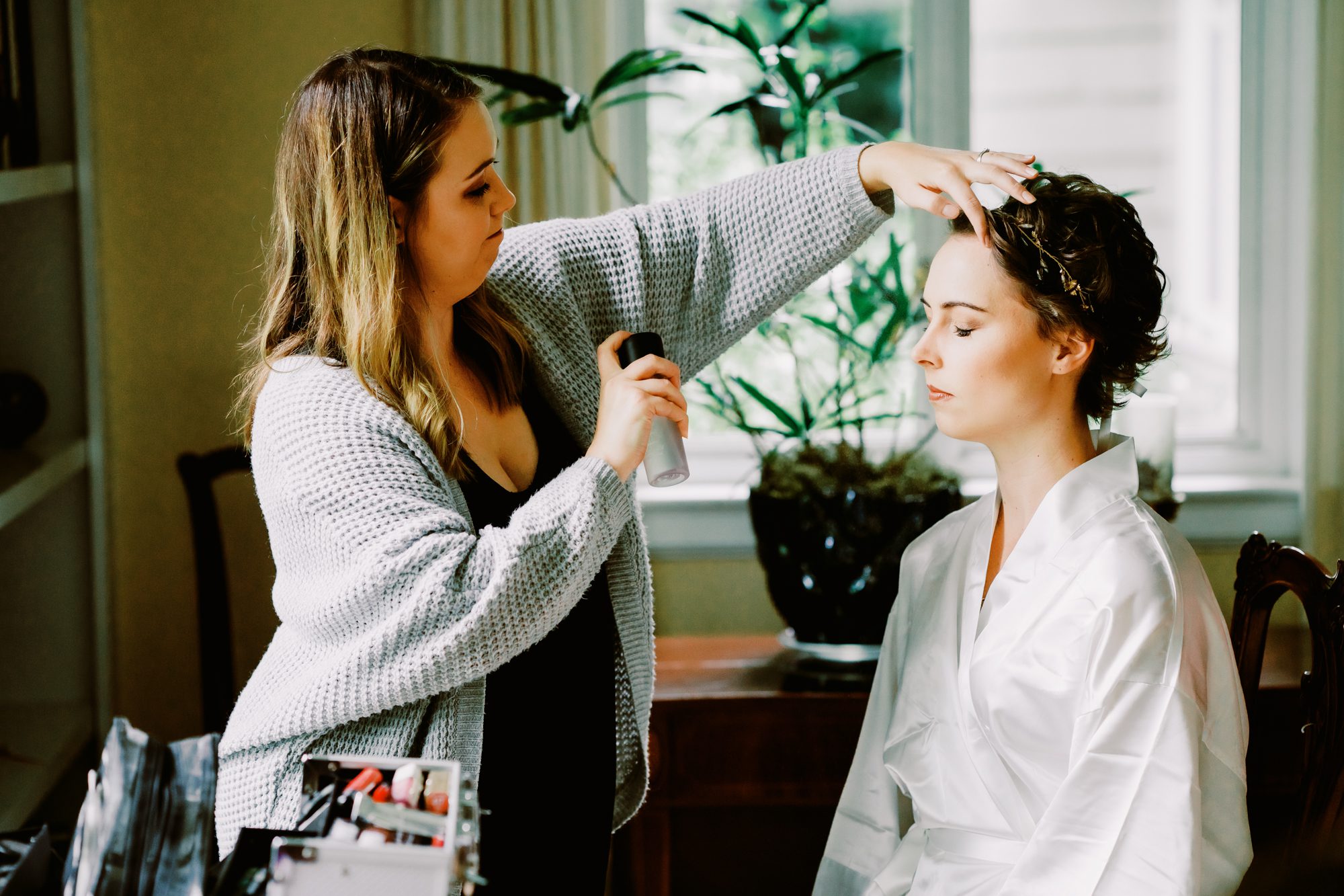 Bride Amy getting her makeup finished Bride Amy getting her makeup finished