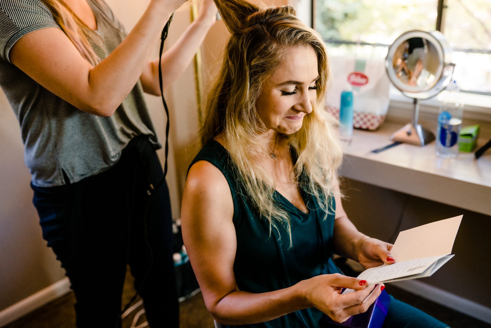 JM Cellars Weddings: Bride Kayley reading a note from her groom Brian