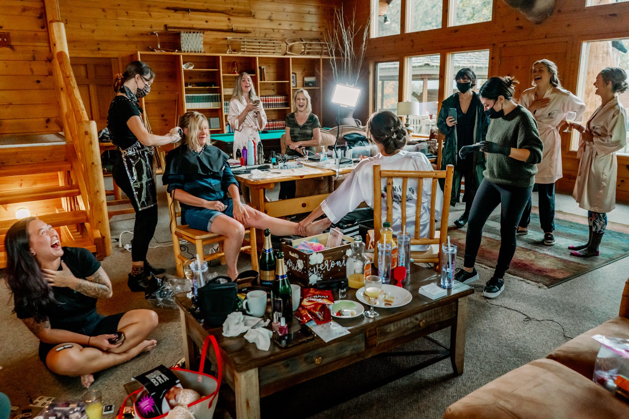 Mountain Springs Lodge weddings: Veronica the bride gives her mom a reassuring touch.