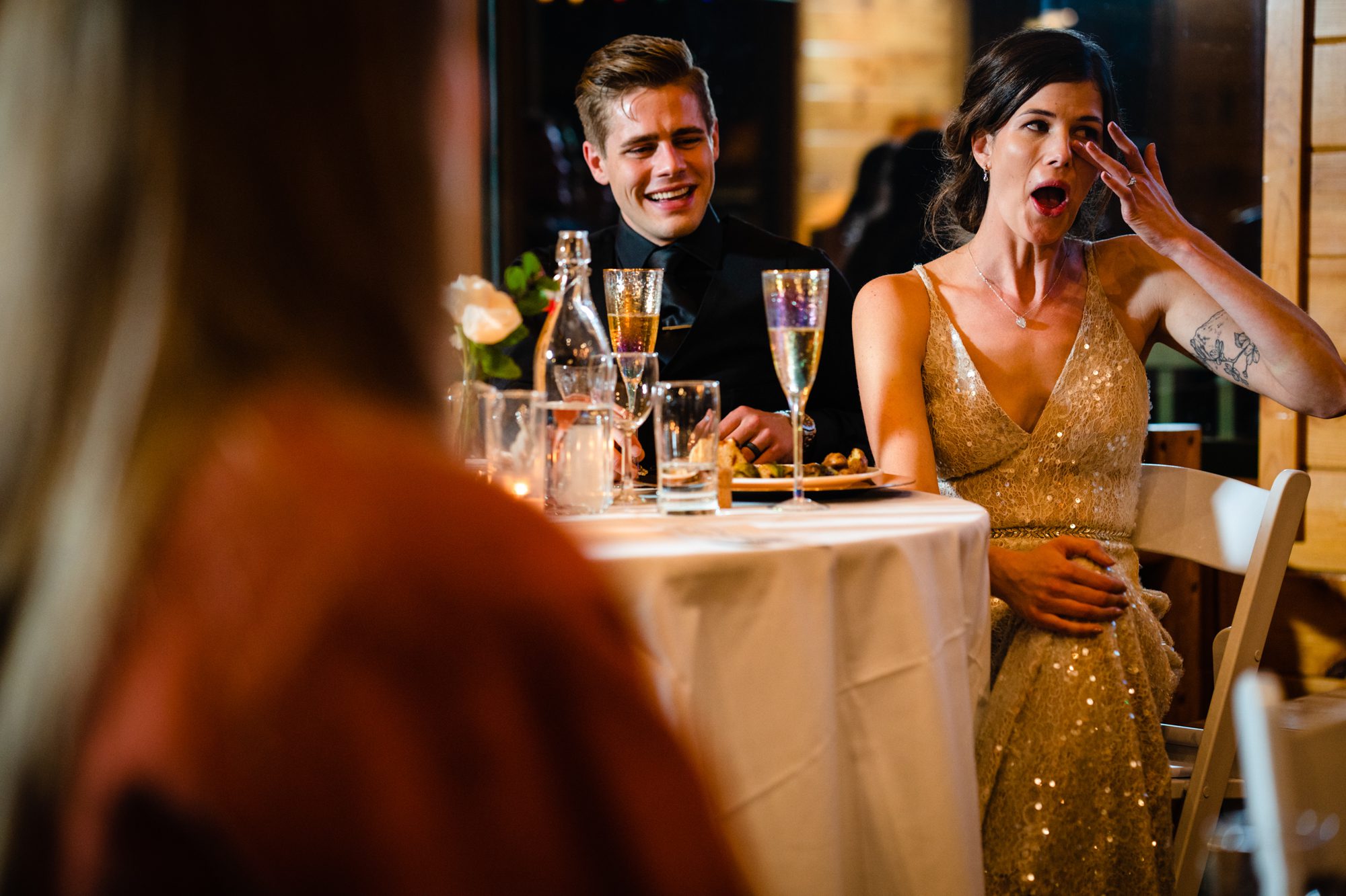 Fletcher and Veronica tear up during toasts