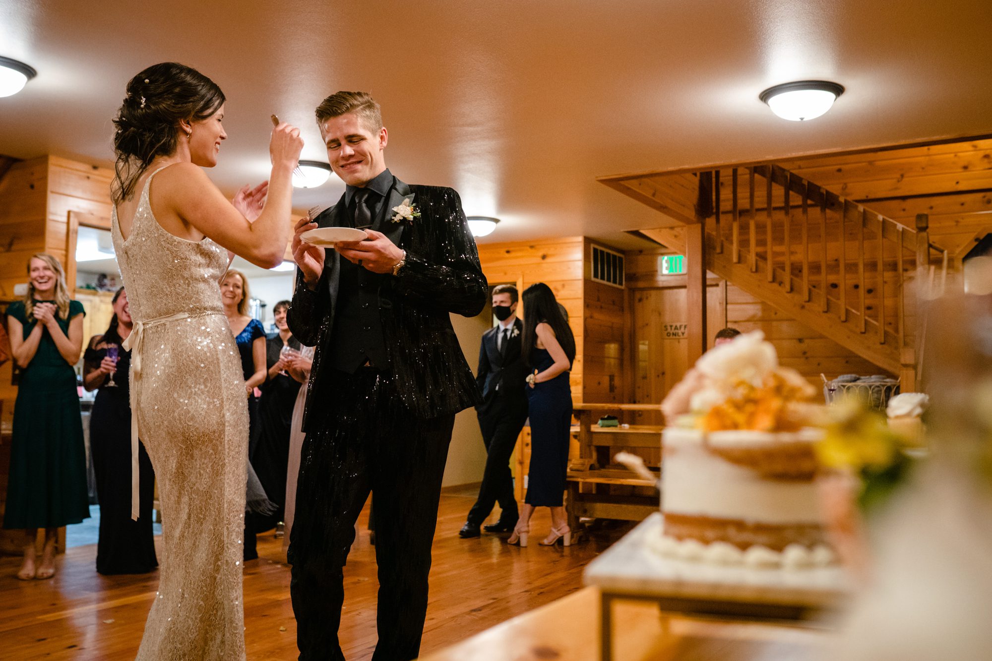 Fletcher and Veronica cut their cake.