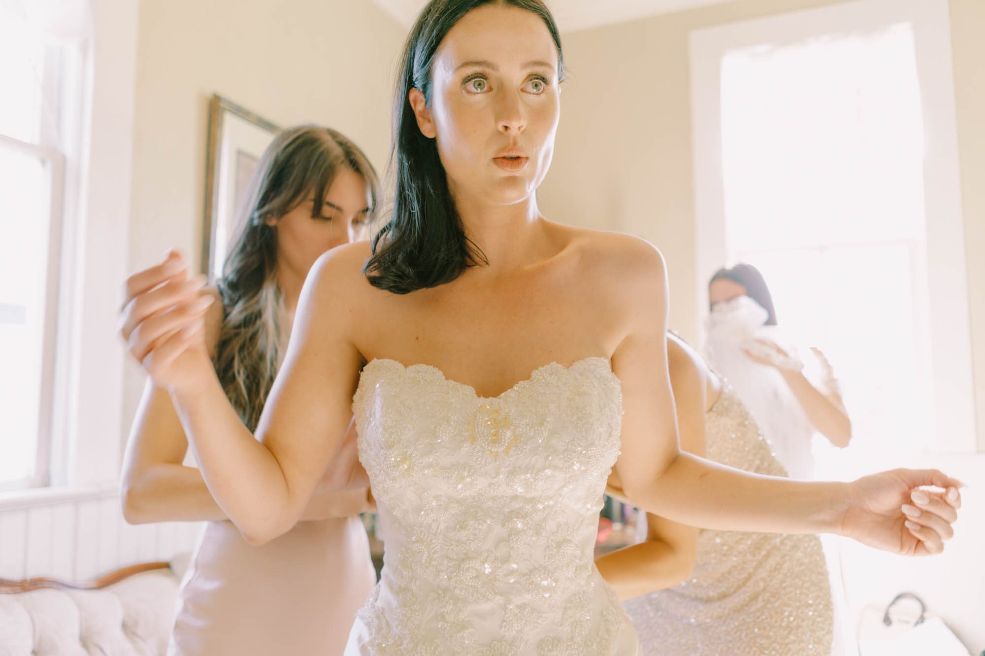 Alexa getting into a reception dress