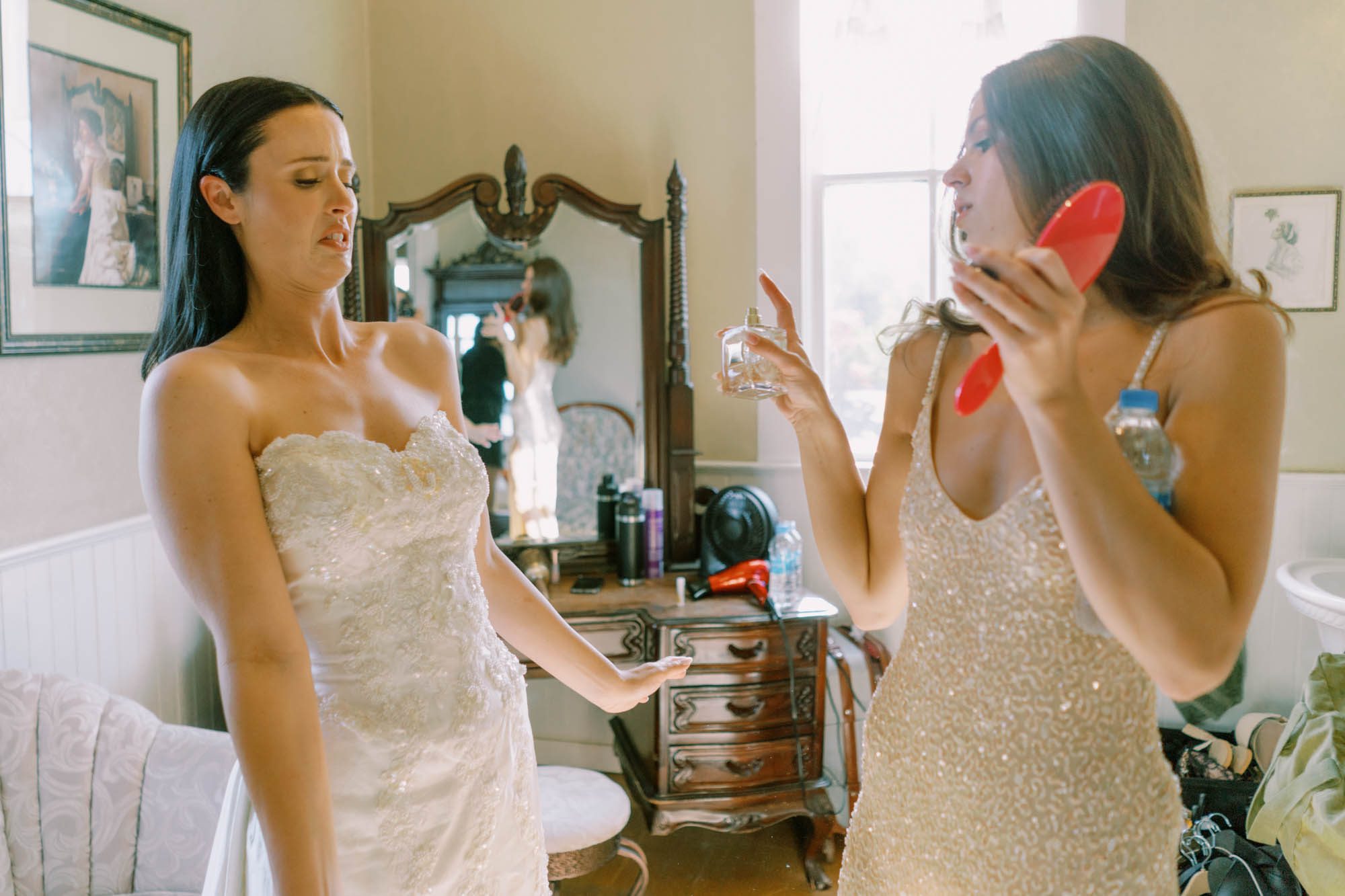 Alexa getting into a reception dress