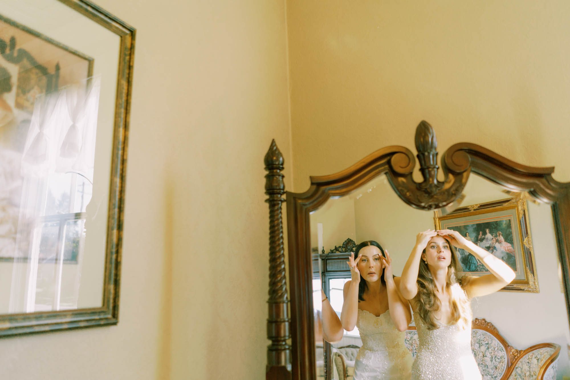 Alexa getting into a reception dress