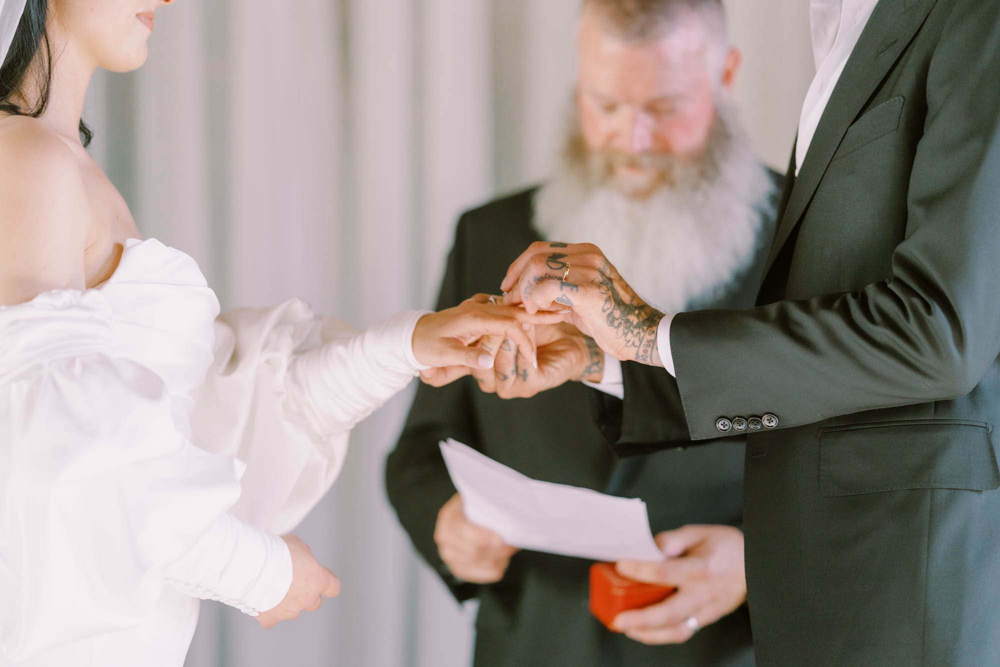 Rings exchanged at Alexa and Pete's wedding at Belle Chapel, Snohomish WA