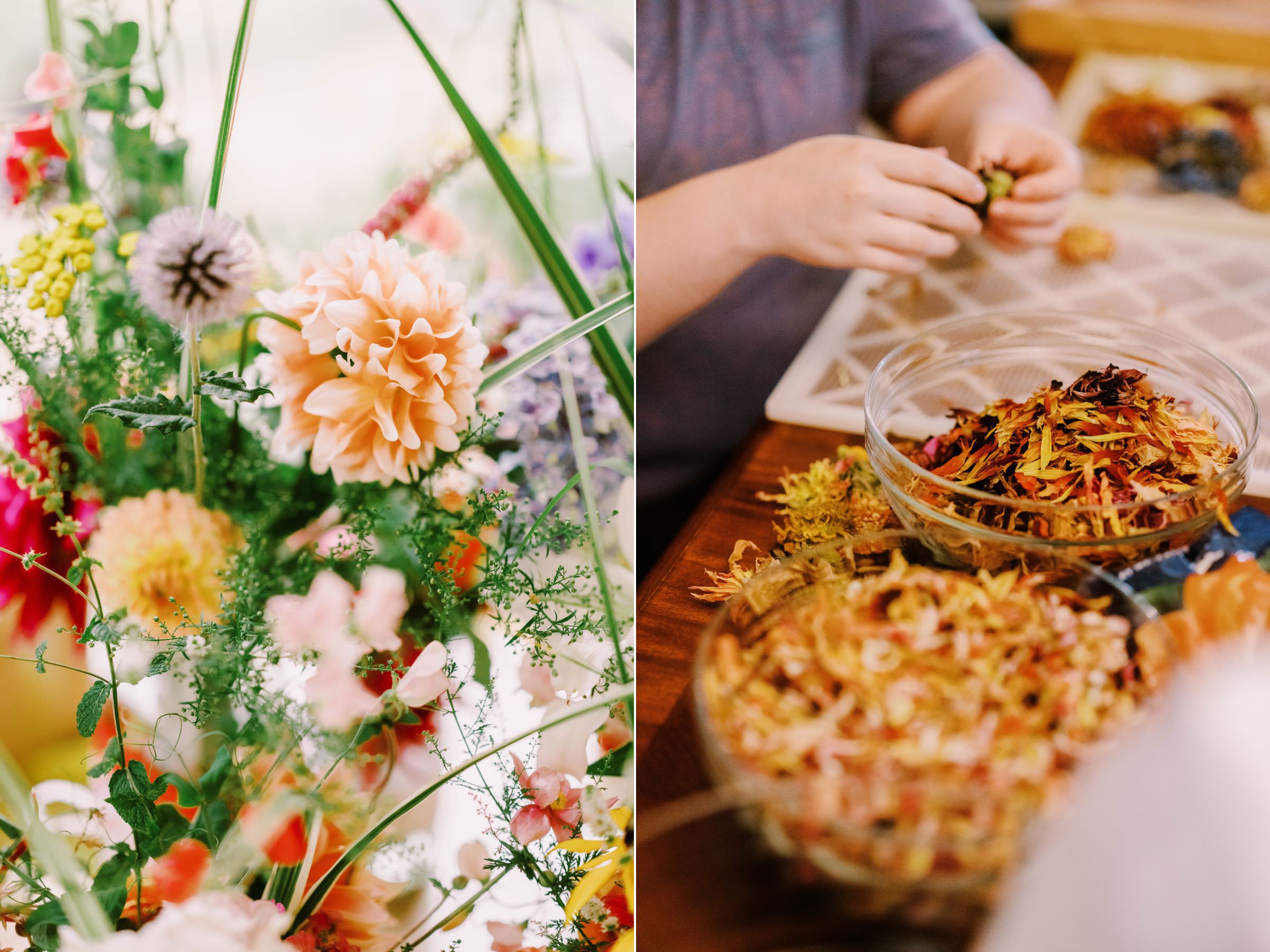 Dahlia dried for Annika and Sean's Buddhist wedding ceremony