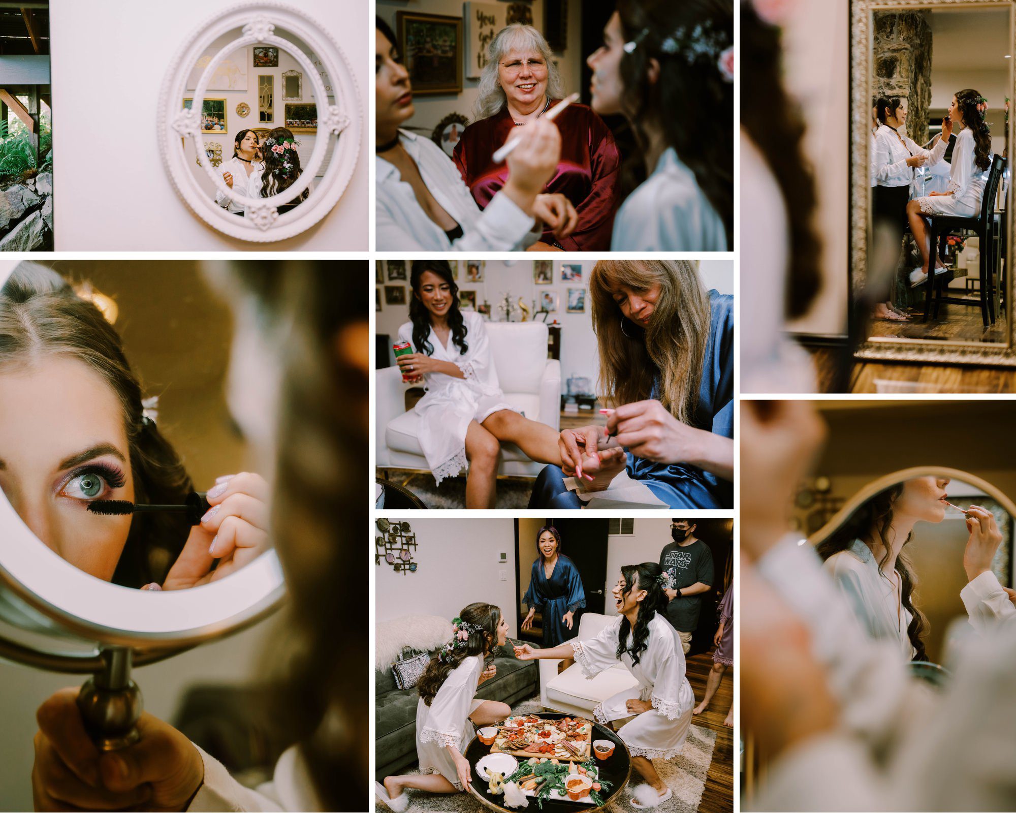 Megan and Erika get ready for their wedding with friends and family at Graybridge Venue in Snohomish, WA, summer 2022