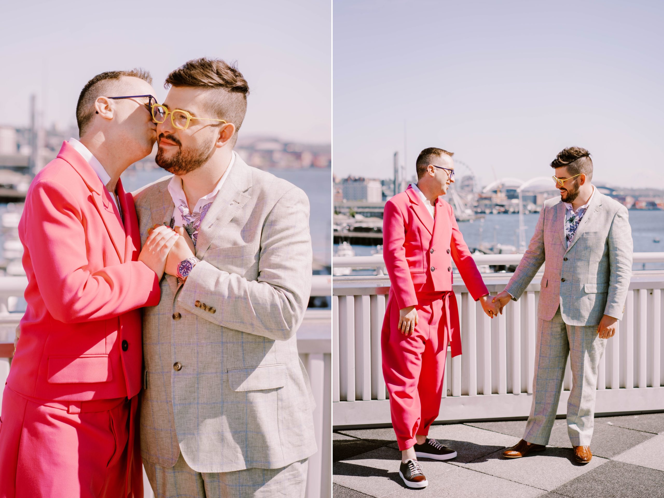 Joey and Dustin wedding photos at the Bell Harbor Conference Center rooftop in Seattle, summer 2022