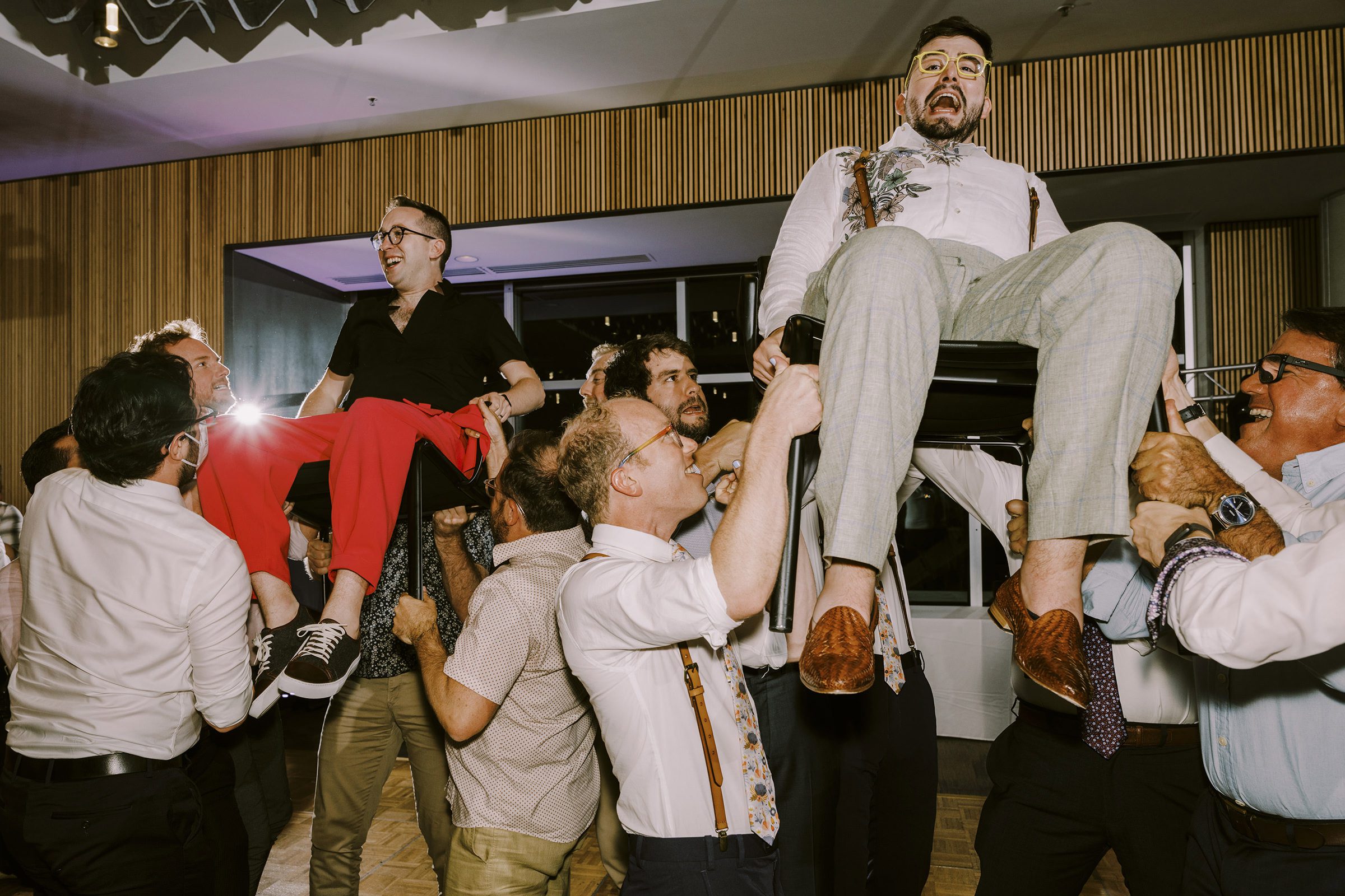 Joey and Dustin's horah at their wedding reception at Bell Harbor Conference Center, Summer 2022