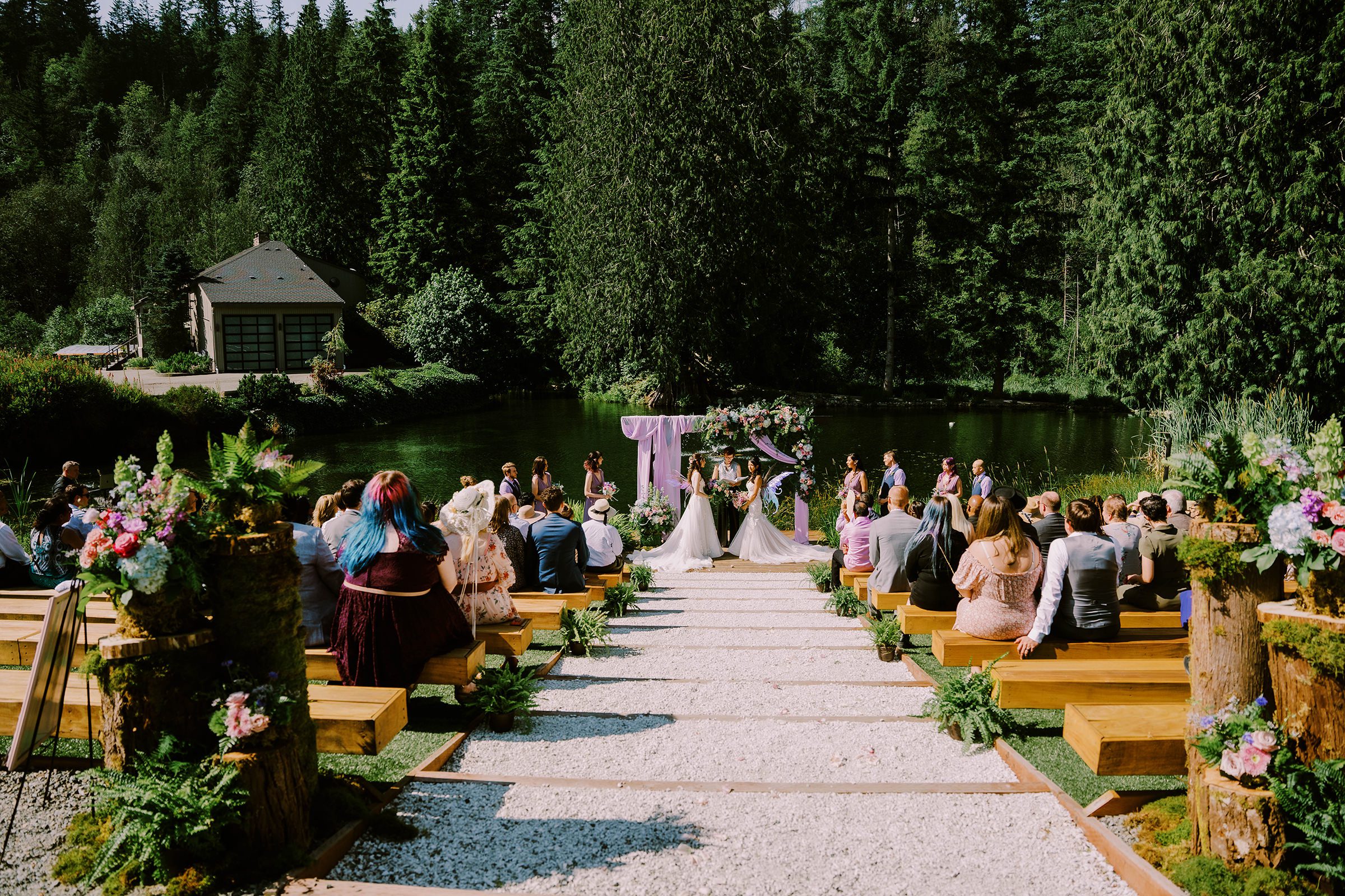 Megan and Erika's wedding ceremony at Graybridge Venue, Snohomish WA. Summer 2022.