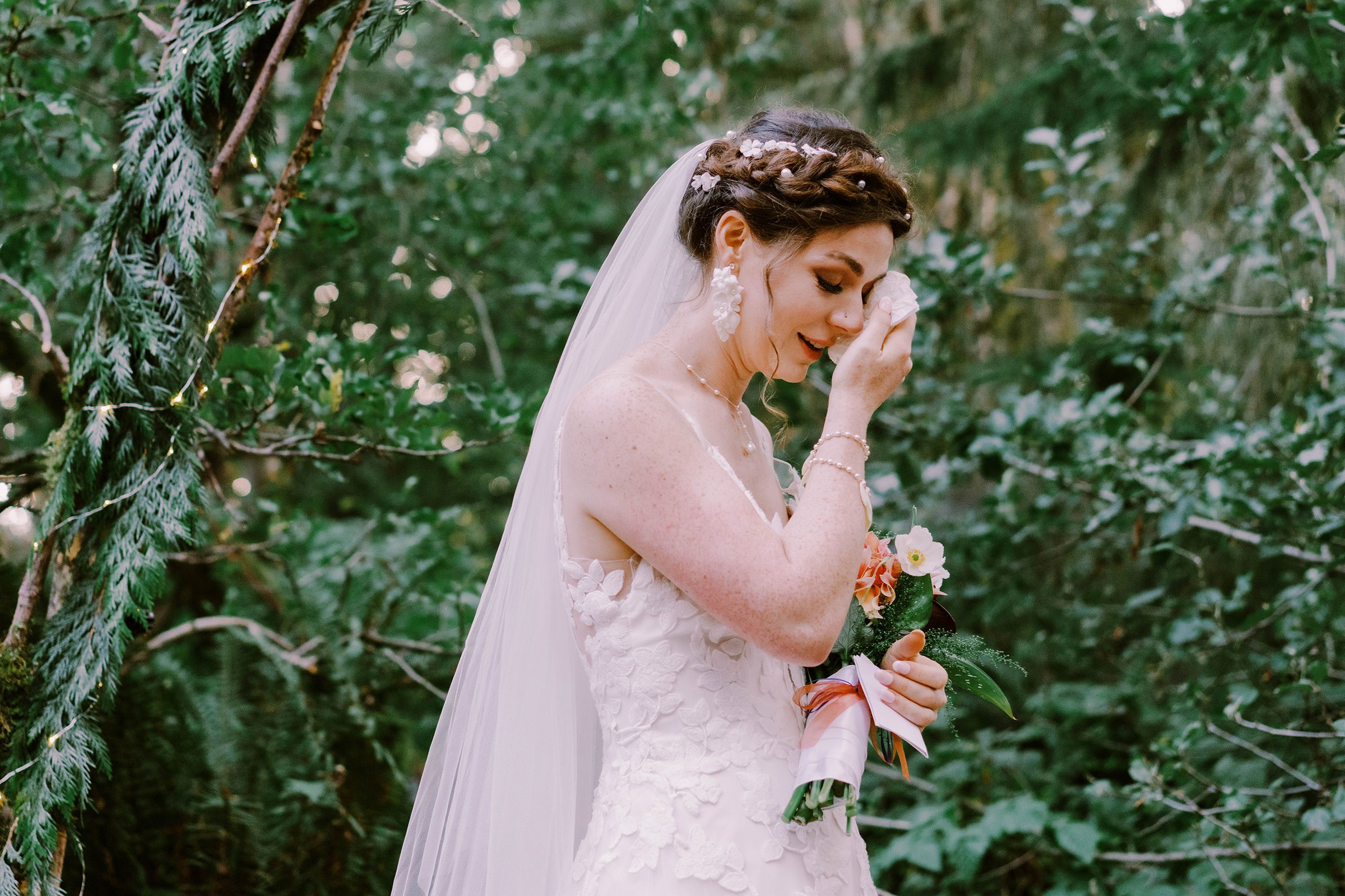 Annika tears up during her wedding ceremony.