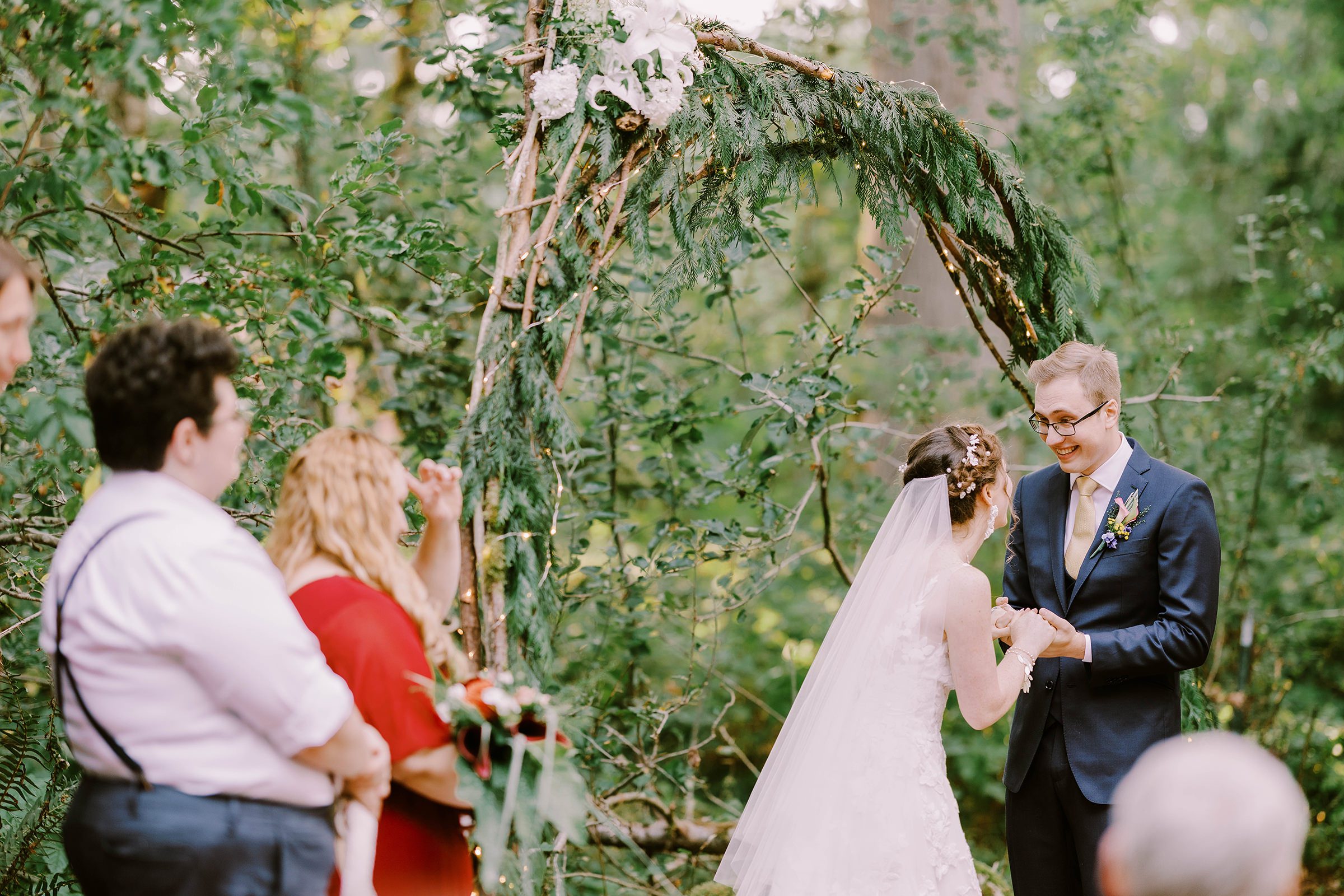 Annika and Sean at their wedding ceremony in their backyard.