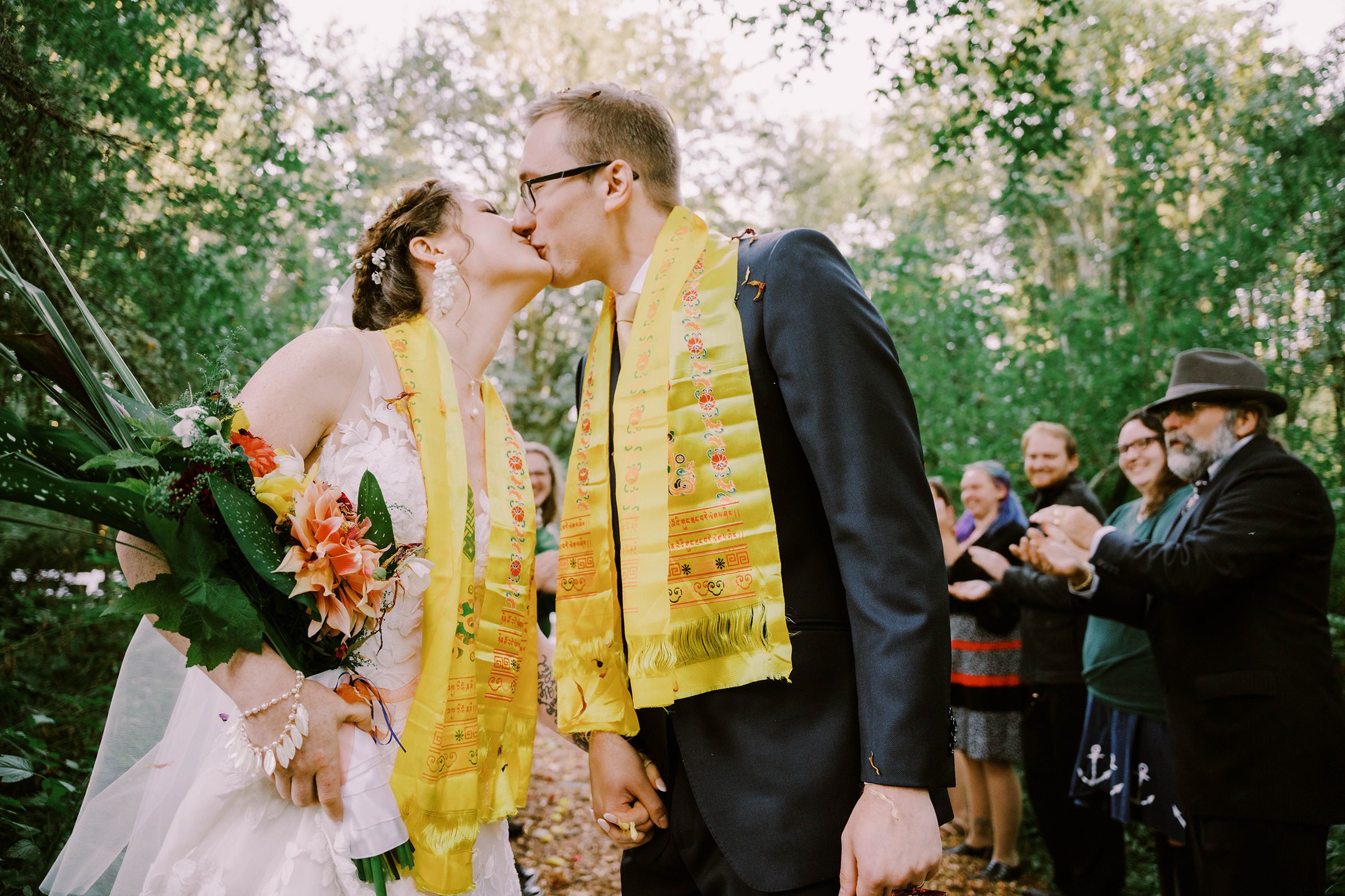 Annika and Sean seal their wedding with a kiss.
