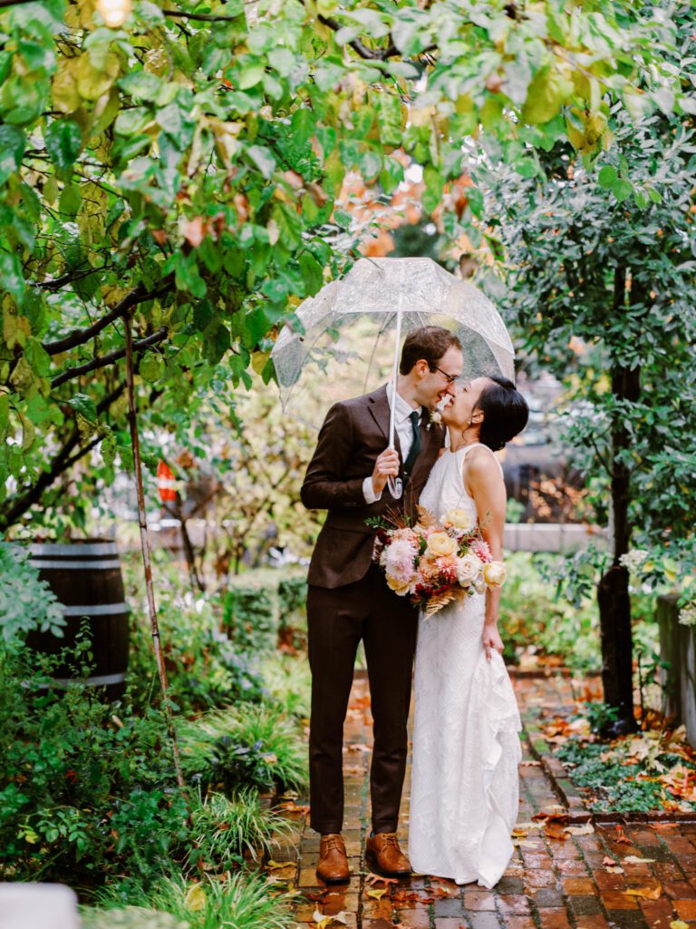 Lie and Kevin at their fall wedding at The Corson Building in Georgetown, Seattle