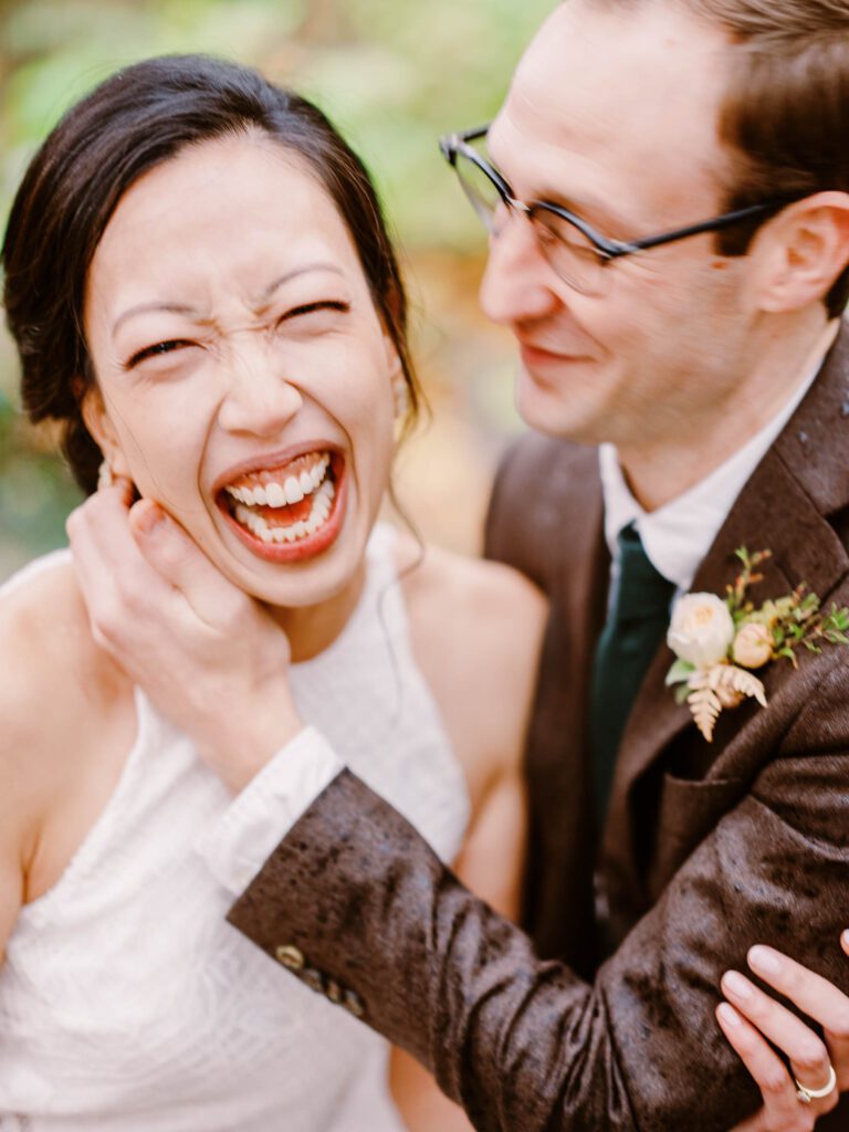 Lie and Kevin at their fall wedding at The Corson Building in Georgetown, Seattle